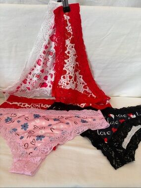 XXL Cheecky Women's Lace-Trim Valentine Panty Set - Red, Pink, Black, White